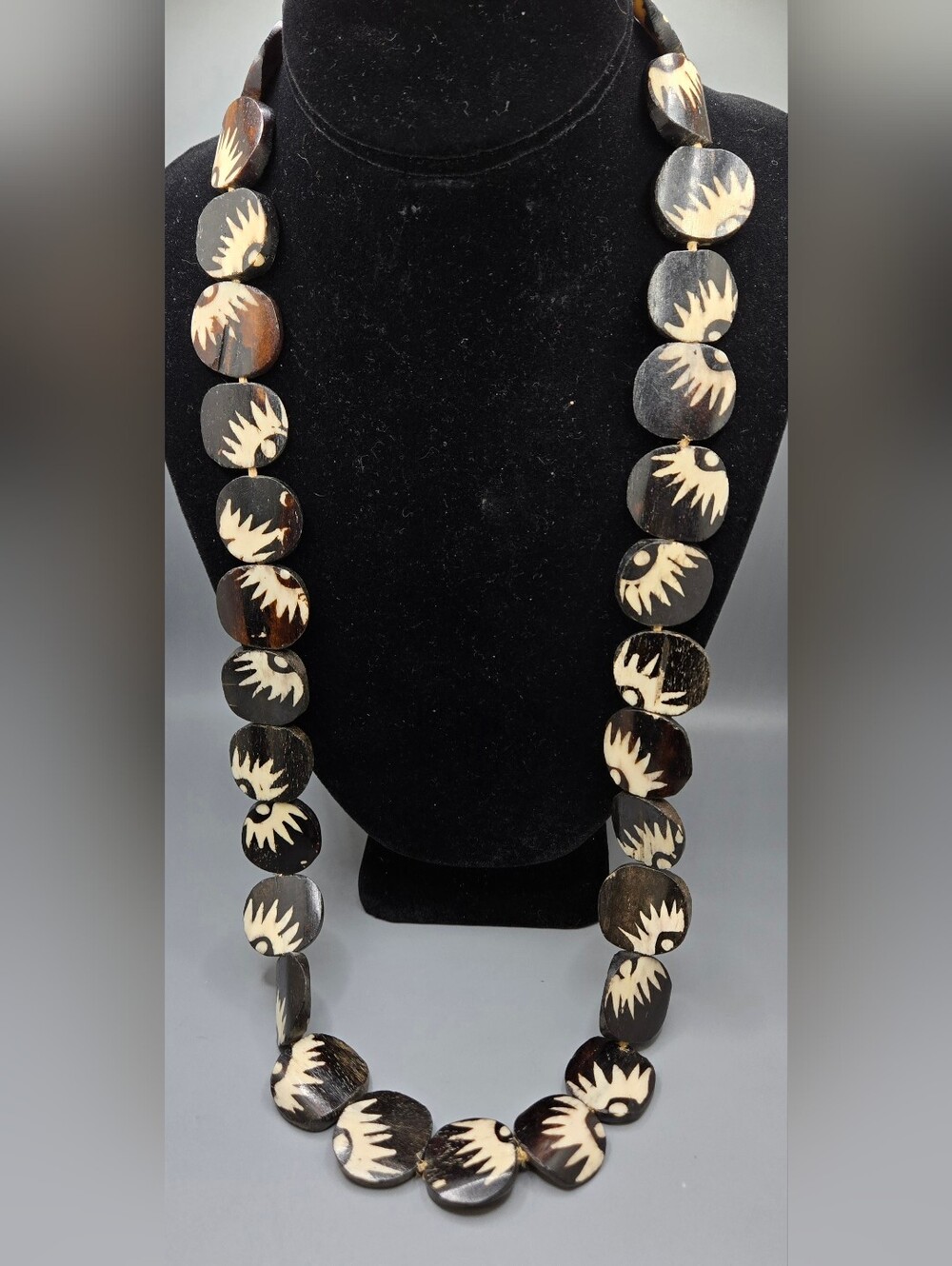 African Handmade Tribal Bone Necklace 30" Long Uncommon